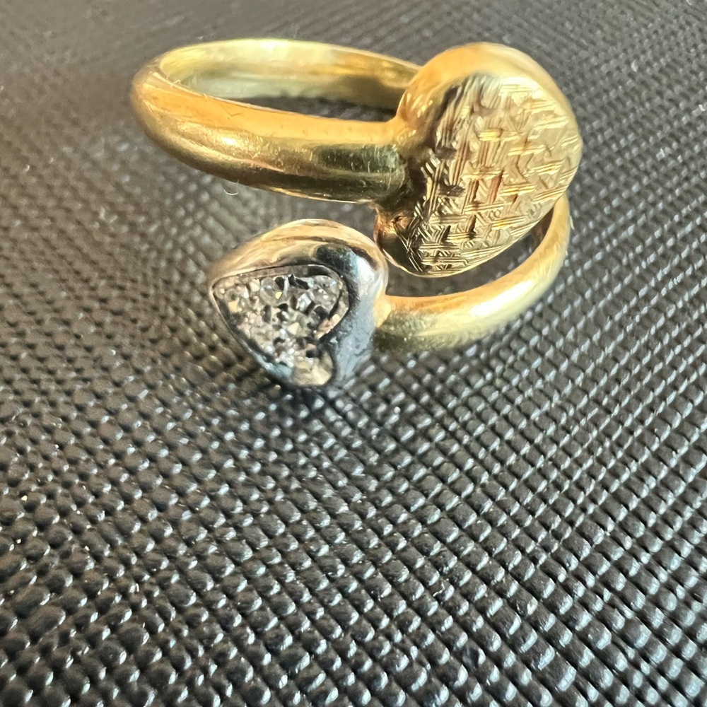 18 K Solid Yellow and White Gold Diamond Bypass heart Cocktail Ring .Size 6